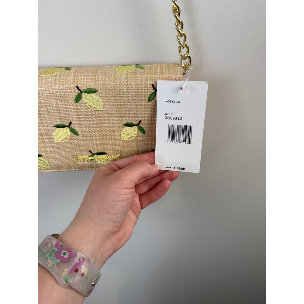 NEW Betsey Johnson Lemon Motif Embroidered Straw Texture Crossbody Bag - Picture 6 of 9